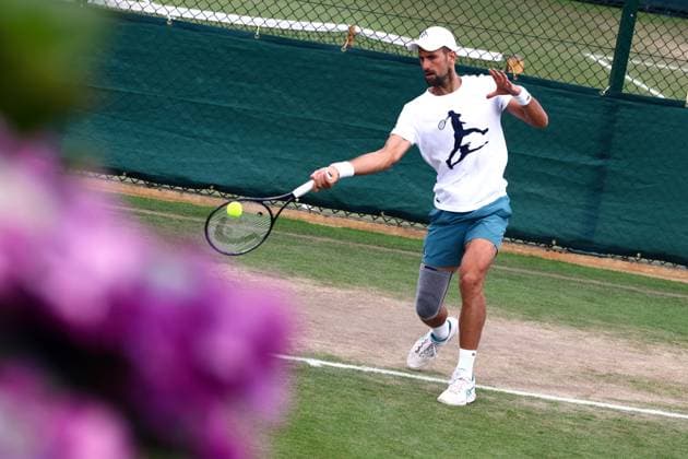Novak Djokovic practises Wimbledon Tennis Championships, Day 11, The All England Lawn Tennis and Croquet Club, London, UK - 11 Jul 2024  Copyright: xJamesxMarsh Shutterstockx 14580282ax