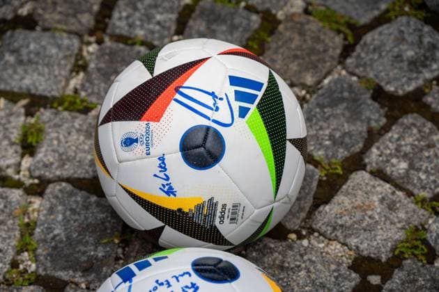 Munich, Bavaria, Germany - July 11, 2024: Adidas UEFA EURO, EM, Europameisterschaft,Fussball 2024 Match Ball Football Love signed by Tournament Director Philipp Lahm