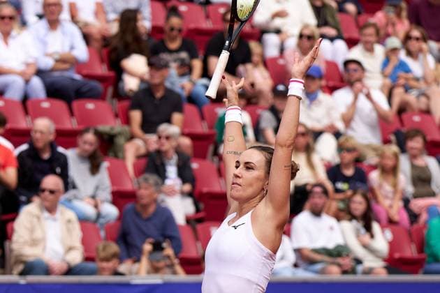 Nuria Parrizas-Diaz of Spain celebrates her quarter finals win over Tamara Korpatsch of Germany at Nordea Open at Bastad Tennis Stadium on July 11, 2024 in Bastad, Sweden (Photo by Camilla Stolen Imago) Bastad Sweden Copyright: xCamillaxStolenx L2230713