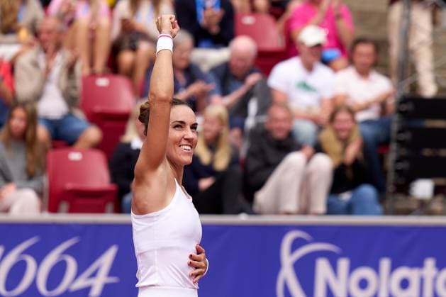 Nuria Parrizas-Diaz of Spain celebrates her quarter finals win over Tamara Korpatsch of Germany at Nordea Open at Bastad Tennis Stadium on July 11, 2024 in Bastad, Sweden (Photo by Camilla Stolen Imago) Bastad Sweden Copyright: xCamillaxStolenx L2230731