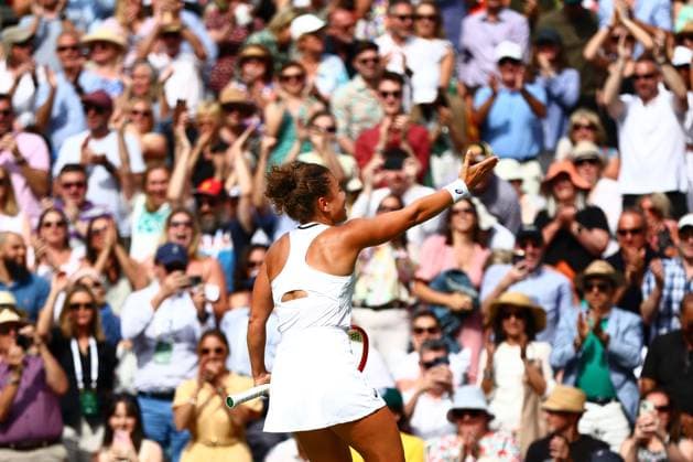 Jasmine Paolini celebrates victory in her semi final match Wimbledon Tennis Championships, Day 11, The All England Lawn Tennis and Croquet Club, London, UK - 11 Jul 2024  Copyright: xJamesxMarsh Shutterstockx 14580282dr