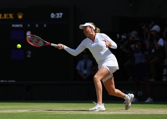 11th July 2024; All England Lawn Tennis and Croquet Club, London, England; Wimbledon Tennis Tournament, Day 11; Donna Vekic (CRO) from the baseline against Jasmine Paolini (ITA), ladies singles semi final match  ActionPlus12666995 JohnxPatrickxFletcher