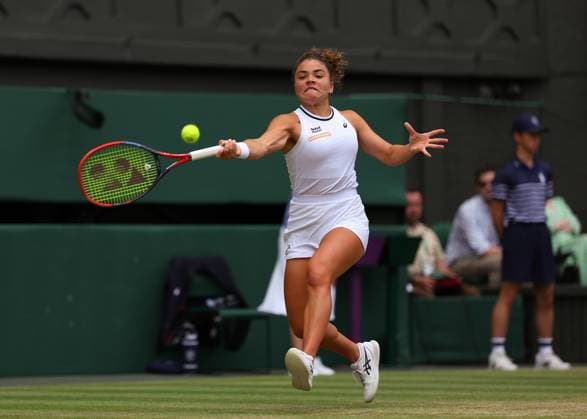 11th July 2024; All England Lawn Tennis and Croquet Club, London, England; Wimbledon Tennis Tournament, Day 11; Jasmine Paolini (ITA) from the baseline against Donna Vekic (CRO), ladies singles semi final match  ActionPlus12666997 JohnxPatrickxFletcher