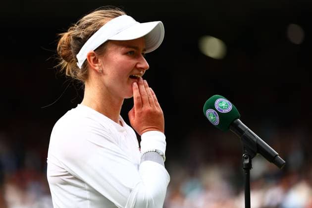 Barbora Krejcikova celebrates victory in her semi final match Wimbledon Tennis Championships, Day 11, The All England Lawn Tennis and Croquet Club, London, UK - 11 Jul 2024  Copyright: xJamesxMarsh Shutterstockx 14580282gt