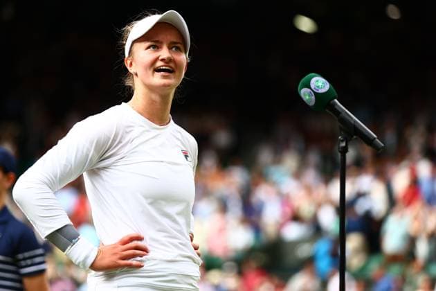 Barbora Krejcikova celebrates victory in her semi final match Wimbledon Tennis Championships, Day 11, The All England Lawn Tennis and Croquet Club, London, UK - 11 Jul 2024  Copyright: xJamesxMarsh Shutterstockx 14580282gr