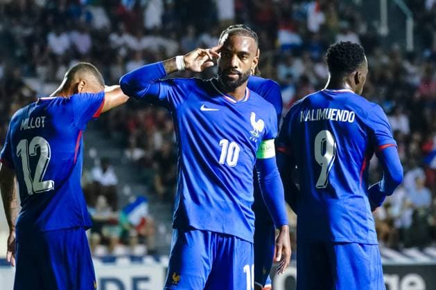 Joie - Alexandre Lacazette (10 - France) FOOTBALL : France vs République dominicaine - Match de préparation aux JO Paris 2024 - Toulon - 11 07 2024 NorbertScanella Panoramic 