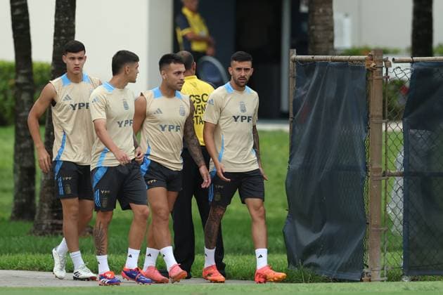 Argentina™s footballers during a training session ahead the match against Colombia for the Copa America USA 2024 final match, at Florida International University (FIU), Miami, on July 11 2024. MIAMI UNITED STATES Copyright: xALEJANDROxPAGNIx