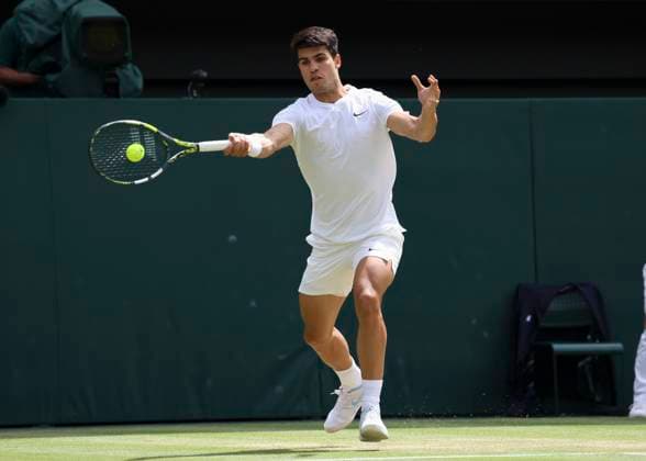 Carlos Alcaraz (ESP) Tennis - Wimbledon 2024 - Grand Slam ITF ATP, Tennis Herren WTA, Tennis Damen - AELTC - London - - Great Britain - 12 July 2024. Copyright: xJuergenxHasenkopfx