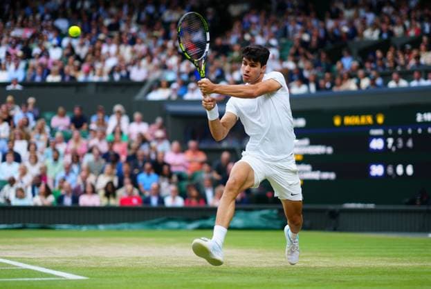 Carlos Alcaraz during his semi final match Wimbledon Tennis Championships, Day 12, The All England Lawn Tennis and Croquet Club, London, UK - 12 Jul 2024  Copyright: xJavierxGarcia Shutterstockx 14581882dy