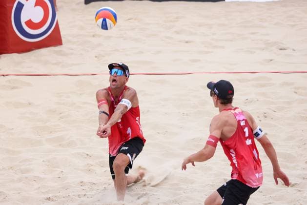 BEACHVOLLEYBALL - Beach Pro Vienna VIENNA,AUSTRIA,12.JUL.24 - Beach volleyball, Beachvolleyball - A1 Beach Pro Vienna. Image shows Alexander Horst and Julian Hoerl (AUT).  GEPAxpictures xMathiasxMandl