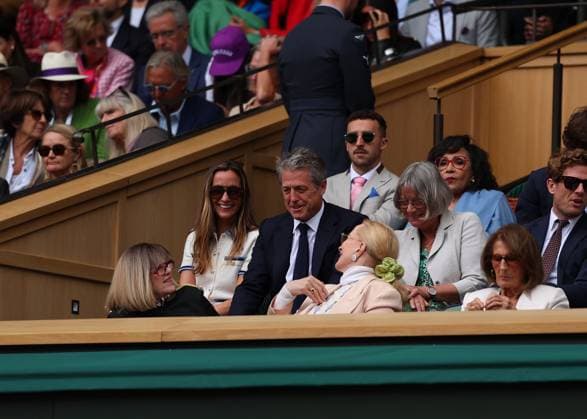 12th July 2024; All England Lawn Tennis and Croquet Club, London, England; Wimbledon Tennis Tournament, Day 12; English actor Hugh Grant in the royal box talking to Princess Michael of Kent at Centre Court watching Daniil Medvedev (RUS) vs Carlos Alcaraz (ESP), gentlemens singles semi final match  ActionPlus12667134 JohnxPatrickxFletcher