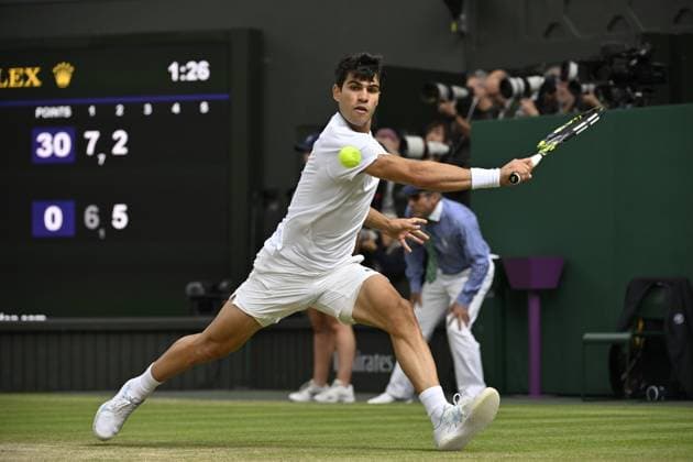 Tennis : Wimbledon 2024 - Carlos Alcaraz - Espagne Tennis : Wimbledon 2024 - England - 12 07 2024 ChrysleneCaillaud Panoramic 