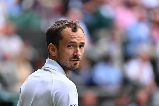 Wimbledon - Alcaraz v Medvedev Semi-Final Daniil Medvedev (RUS) during his semi-final match at the 2024 Wimbledon Championships at the AELTC in London, UK, on July 12, 2024. Photo by Corinne Dubreuil ABACAPRESS.COM London United Kingdom  Copyright: xDubreuilxCorinne ABACAx