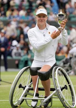 Lawn Tennis - 2024 Wimbledon Championship Ladies Final of The Wheelchair singles . Diede De Groot (NED) and Aniek Van Koot (NED) All England Lawn Tennis & Croquet Club - Saturday 13th July 2024 Diede De Groot (NED) with the trophy 