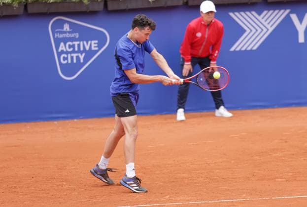 Tennis Herren ATP, Tennis Herren Tennis Herren Tour 500 European Open Hamburg, Hamburg Open ATP 500 2024 Qualifikationsrunde , 13.07.2024, Max Hans Rehberg (GER) spielt eine Rückhand. Copyright: FernandoxSoares