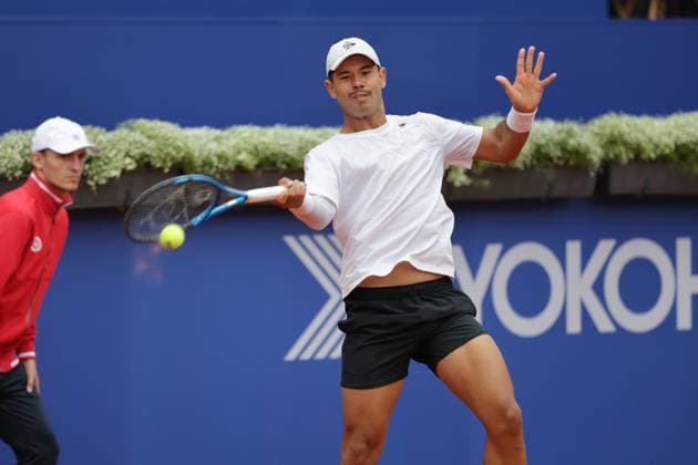 Tennis Herren ATP, Tennis Herren Tennis Herren Tour 500 European Open Hamburg, Hamburg Open ATP 500 2024 Qualifikationsrunde , 13.07.2024, Nick Hardt (DOM) spielt eine Vorhand. Copyright: FernandoxSoares