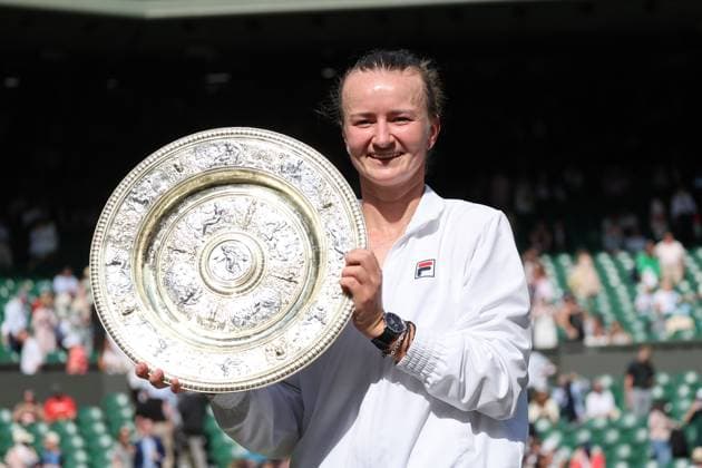 13 07 2024. London, United Kingdom. Barbara Krejcikova after winning Ladies Singles Final on day thirteen of the Wimbledon Tennis Championships in London.  xStephenxLockx xixImagesx IIM-25379-0071