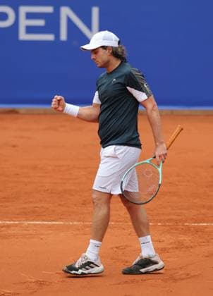 Tennis Herren ATP, Tennis Herren Tennis Herren Tour 500 European Open Hamburg, Hamburg Open ATP 500 2024 Qualifikationsrunde , 13.07.2024, Marco Trungelliti (ARG) freut sich über den gewonnen Aufschlag Copyright: FernandoxSoares