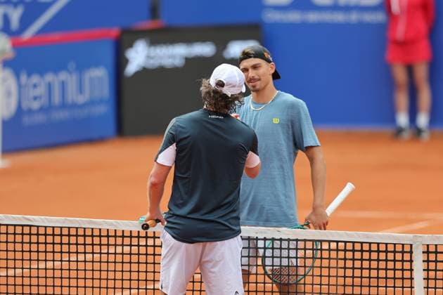 Tennis Herren ATP, Tennis Herren Tennis Herren Tour 500 European Open Hamburg, Hamburg Open ATP 500 2024 Qualifikationsrunde , 13.07.2024, Marko Topo ( GER) gratuliert Marco Trungelliti zu seinem Sieg Copyright: FernandoxSoares