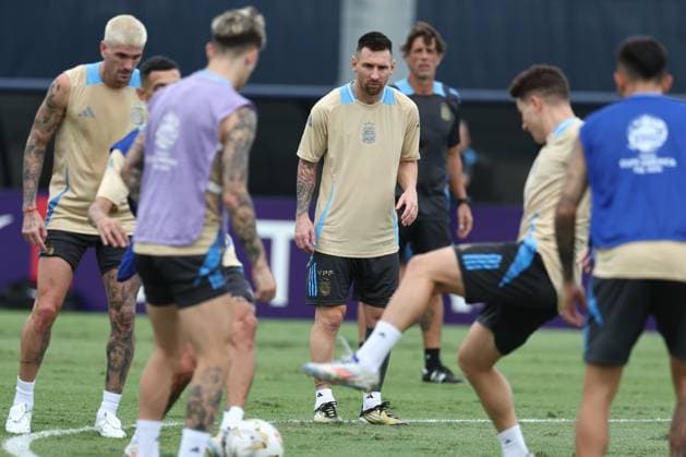 Argentina s forward Lionel Messi takes part in a training session ahead the match against Colombia for the Copa America USA 2024 final match, at Florida International University (FIU), Miami, on July 13, 2024. MIAMI UNITED STATES Copyright: xALEJANDROxPAGNIx