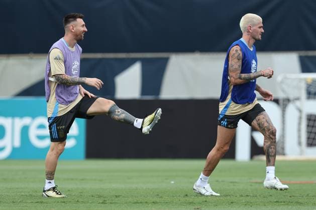 Argentina s forward Lionel Messi takes part in a training session ahead the match against Colombia for the Copa America USA 2024 final match, at Florida International University (FIU), Miami, on July 13, 2024. MIAMI UNITED STATES Copyright: xALEJANDROxPAGNIx