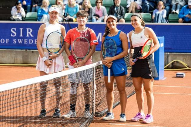 240714 Peangtarn Plipuech of Thailand, Tsao Chia-yi of Taiwan, Maria Lourdes CarlÃ of Argentina and Julia Riera of Argentina ahead of the double final of Nordea Open day 7 on July 14, 2024 in Bastad. Photo: Niclas Jönsson BILDBYRAN COP 273 NO0280 tennis dam WTA, Tennis Damen nordea open bastad dag 7 bbeng final double final Copyright: NICLASxJÖNSSON BB240714NO014