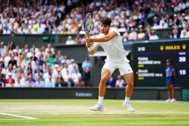 Carlos Alcaraz during the Gentlemen s Singles final Wimbledon Tennis Championships, Day 14, The All England Lawn Tennis and Croquet Club, London, UK - 14 Jul 2024  Copyright: xJavierxGarcia Shutterstockx 14584814z