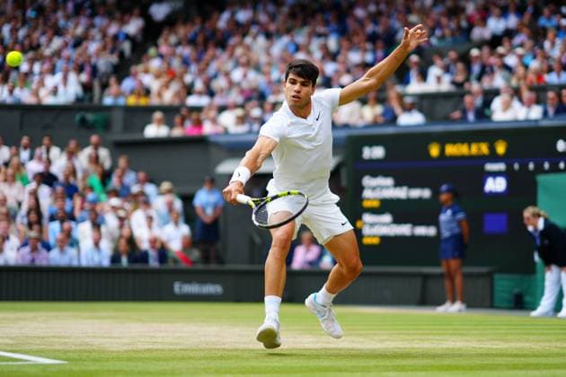 Sport Bilder des Tages Carlos Alcaraz during the Gentlemen s Singles final Wimbledon Tennis Championships, Day 14, The All England Lawn Tennis and Croquet Club, London, UK - 14 Jul 2024  Copyright: xJavierxGarcia Shutterstockx 14584814ah