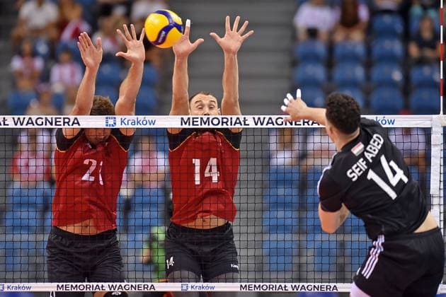 2024.07.14 Krakow Siatkowka mezczyzn, turniej towarzyski, XXI Memorial Huberta Jerzego Wagnera Niemcy - Egipt N z Tobias Krick, Moritz Karlitzek, Hassan Seif Abed Foto Krzysztof Porebski PressFocus 2024.07.14 Krakow Volleyball men, 21. Hubert Jerzy Wagner Memorial friendly tournament Germany - Egypt Tobias Krick, Moritz Karlitzek, Hassan Seif Abed Credit: Krzysztof Porebski PressFocus NEWSPIX.PL --- Newspix.pl  20240714PF_KP24011