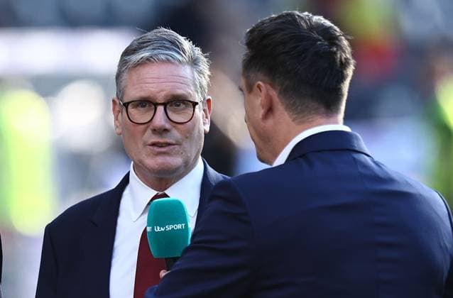 Sir Keir Starmer, Prime Minister of the United Kingdom interviewed on ITV Spain v England, UEFA European Championship, EM, Europameisterschaft 2024, Final, Football, Olympiastadion, Berlin, Germany, 14 Jul 2024 EDITORIAL USE ONLY No use with unauthorised audio, video, data, fixture lists, club league logos or live services. Online in-match use limited to 120 images, no video emulation. No use in betting, games or single club league player publications. Copyright: xMichaelxZemanek Shutterstockx 14583343j