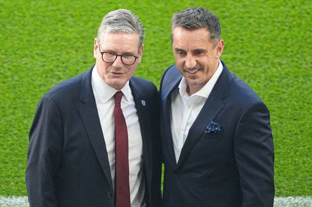 Sir Keir Starmer, Prime Minister of the United Kingdom is interviewed by Gary Neville on ITV Spain v England, UEFA European Championship, EM, Europameisterschaft 2024, Final, Football, Olympiastadion, Berlin, Germany, 14 Jul 2024 EDITORIAL USE ONLY No use with unauthorised audio, video, data, fixture lists, club league logos or live services. Online in-match use limited to 120 images, no video emulation. No use in betting, games or single club league player publications. Copyright: xDavexShopland Shutterstockx 14583342q