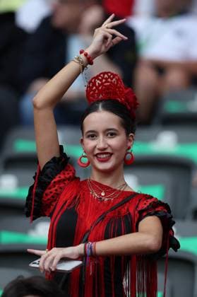 Berlin, Germany, 14th July 2024. Spanish fans in the stadium prior to the UEFA European Championships final match at Olympiastadion, Berlin. Picture: Paul Terry Sportimage EDITORIAL USE ONLY. No use with unauthorised audio, video, data, fixture lists, club league logos or live services. Online in-match use limited to 120 images, no video emulation. No use in betting, games or single club league player publications. SPI-3227-0038