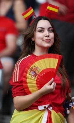 Berlin, Germany, 14th July 2024. Spanish fans in the stadium prior to the UEFA European Championships final match at Olympiastadion, Berlin. Picture: Paul Terry Sportimage EDITORIAL USE ONLY. No use with unauthorised audio, video, data, fixture lists, club league logos or live services. Online in-match use limited to 120 images, no video emulation. No use in betting, games or single club league player publications. SPI-3227-0039