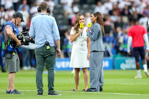 Spain v England Kelly Somers and Alex Scott during the Spain v England UEFA EURO, EM, Europameisterschaft,Fussball 2024 Final at the Olympiastadion Stadium, Berlin, Germany on 14 July 2024 Editorial use only. All images are copyright Every Second Media Limited. No images may be reproduced without prior permission. Copyright: xIMAGO EveryxSecondxMediax ESM-1060-0033