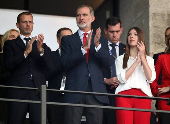 14.07.2024, xtgx, Fussball EM 2024 Finale, Spanien - England emspor, v.l. UEFA Praesident Aleksander Ceferin, Felipe VI. (König von Spanien) und Tochter Sofia (UEFA REGULATIONS PROHIBIT ANY USE OF PHOTOGRAPHS as IMAGE SEQUENCES and or QUASI-VIDEO) Berlin