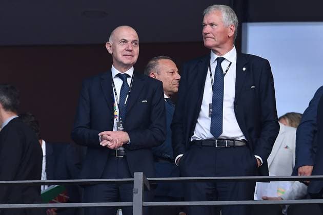 Fußball UEFA EURO, EM, Europameisterschaft,Fussball 2024 Finale Spanien - England am 14.07.2024 im Olympiastadion Berlin in Berlin Bernd Neuendorf ( Präsident DFB ), links