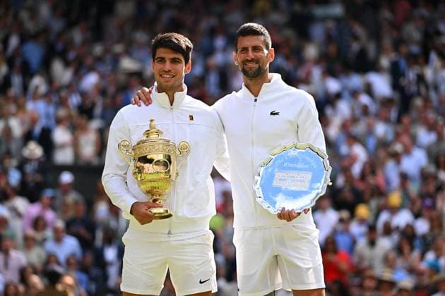 Wimbledon - Carlos Alcaraz v Novak Djokovic Carlos Alcaraz (ESP) wins his second Wimbledon trophy at the 2024 Wimbledon Championships at the AELTC in London, UK, on July 14, 2024. Photo by Corinne Dubreuil ABACAPRESS.COM London United Kingdom  Copyright: xDubreuilxCorinne ABACAx