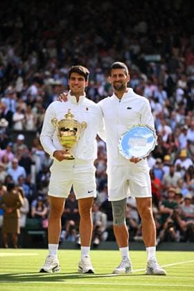 Wimbledon - Carlos Alcaraz v Novak Djokovic Carlos Alcaraz (ESP) wins his second Wimbledon trophy at the 2024 Wimbledon Championships at the AELTC in London, UK, on July 14, 2024. Photo by Corinne Dubreuil ABACAPRESS.COM London United Kingdom  Copyright: xDubreuilxCorinne ABACAx