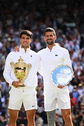 Wimbledon - Carlos Alcaraz v Novak Djokovic Carlos Alcaraz (ESP) wins his second Wimbledon trophy at the 2024 Wimbledon Championships at the AELTC in London, UK, on July 14, 2024. Photo by Corinne Dubreuil ABACAPRESS.COM London United Kingdom  Copyright: xDubreuilxCorinne ABACAx