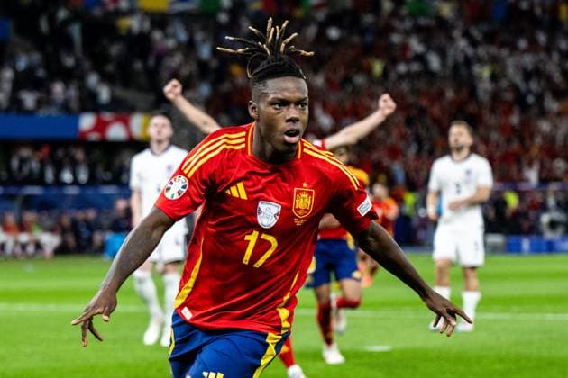 240714 Nicholas Williams of Spain celebrates after 1-0 during the UEFA EURO, EM, Europameisterschaft,Fussball 2024 Football Championship final between Spain and England on July 14, 2024 in Berlin. Photo: Mathias Bergeld BILDBYRAN kod MB MB0946 fotboll football soccer fotball fotbolls-em europamästerskap em uefa euro uefa european football championship euro 2024 final spanien spain england bbeng jubel Copyright: MATHIASxBERGELD BB240714MB106