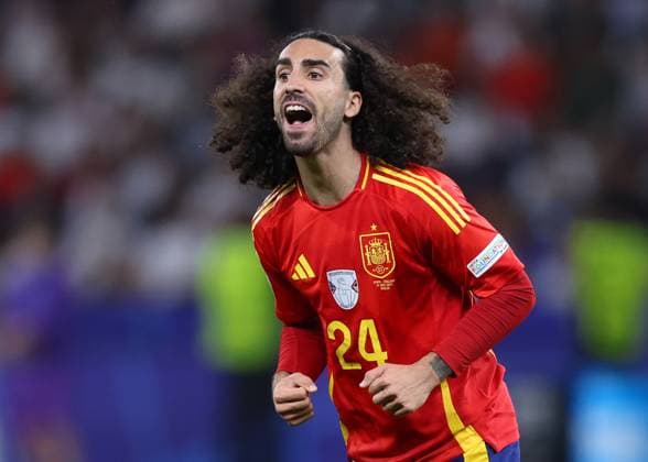 Berlin, Germany, 14th July 2024. Marc Cucurella of Spain during the UEFA European Championships final match at Olympiastadion, Berlin. Picture credit should read: David Klein Sportimage EDITORIAL USE ONLY. No use with unauthorised audio, video, data, fixture lists, club league logos or live services. Online in-match use limited to 120 images, no video emulation. No use in betting, games or single club league player publications. SPI-3228-0101