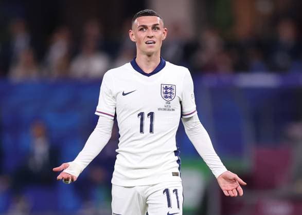 Berlin, Germany, 14th July 2024. Phil Foden of England shows his frustration during the UEFA European Championships final match at Olympiastadion, Berlin. Picture credit should read: David Klein Sportimage EDITORIAL USE ONLY. No use with unauthorised audio, video, data, fixture lists, club league logos or live services. Online in-match use limited to 120 images, no video emulation. No use in betting, games or single club league player publications. SPI-3228-0105