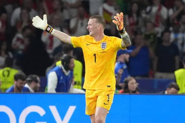 Torwart Goalie Jordan Pickford (England, 01) frustriert - Berlin 14.07.2024: Spanien vs. England, M51, EURO2024 Finale, Olympiastadion Berlin