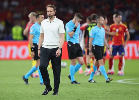 Spain v England UEFA EURO, EM, Europameisterschaft,Fussball 2024 Final England Manager Gareth Southgate reacts at full time during the UEFA Euro 2024 Final between Spain and England at Olympiastadion, Berlin UK Newspapers OUT Copyright: xPaulxChestertonx FIL-20347-0282