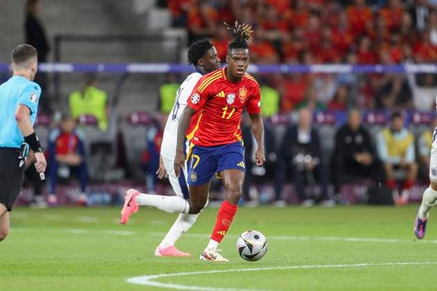 Spain v England Spain Midfielder Nico Williams Athletic Club Bilbao during the Spain v England UEFA EURO, EM, Europameisterschaft,Fussball 2024 Final at the Olympiastadion Stadium, Berlin, Germany on 14 July 2024 Editorial use only. All images are copyright Every Second Media Limited. No images may be reproduced without prior permission. Copyright: xIMAGO EveryxSecondxMediax ESM-1060-0155