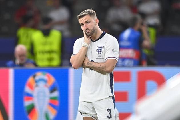 Fussball, Herren, Saison 2023 24, UEFA EURO, EM, Europameisterschaft,Fussball EM 2024, Finale in Berlin, Spanien - England, Luke Shaw (England) , 14.07. 2024, Copyright: xSebastianxRäppold MatthiasxKochx