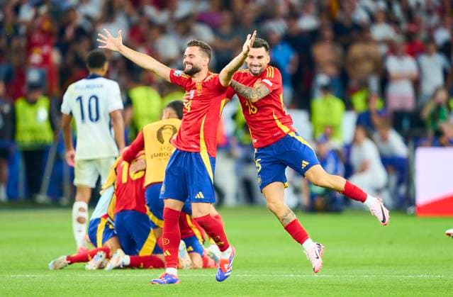 Alex Baena, ESP 15 Aymeric Laporte, ESP 14 celebrate after the final match SPAIN - ENGLAND 2-1 of the UEFA European Championships 2024 on Jul 14, 2024 in Berlin, Germany.