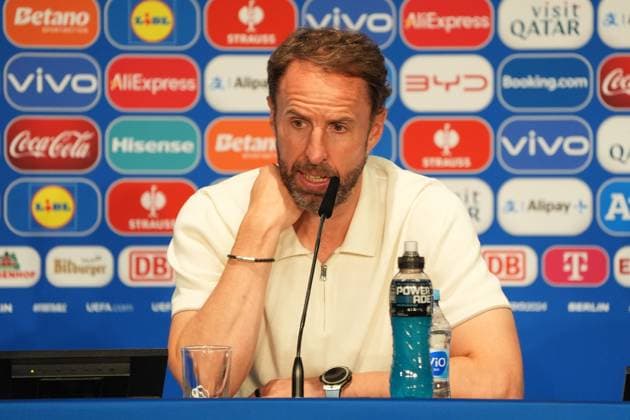 Trainer Gareth Southgate (England) in der Pressekonferenz - Berlin 14.07.2024: Spanien vs. England, M51, EURO2024 Finale, Olympiastadion Berlin