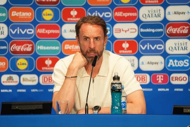 Trainer Gareth Southgate (England) in der Pressekonferenz - Berlin 14.07.2024: Spanien vs. England, M51, EURO2024 Finale, Olympiastadion Berlin