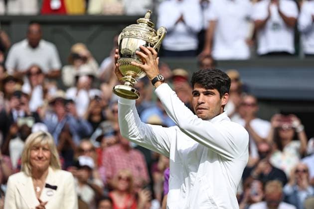 Carlos Alcaraz, ESP, after final of 2024 All England Lawn Tennis Championships at Wimbledon, gentlemens singles, London, 14 07 2024; -